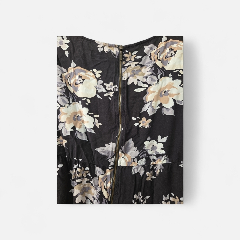 Old Navy Black Floral Print Three Quarter Sleeve Dress Small - Picture 3 of 8